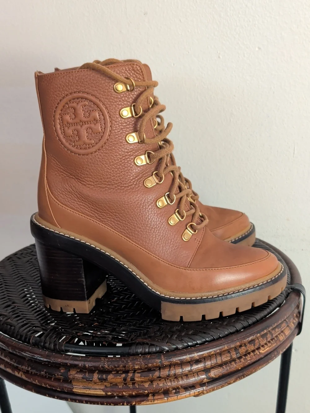 Tory Burch Women's Miller 95mm Lug Sole Bootie Toasted Caramel Size 7 M